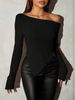 Women's Clothing Women's Solid Color Off-Shoulder Knitted T-Shirt Sexy Long Sleeve For Formal & Casual For Women_ecoleips.com
