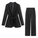Cross-Border European American Spring And Autumn Women's New Style Dress With Belt Small Suit Jacket + Casual Pants Set_ecoleips.com