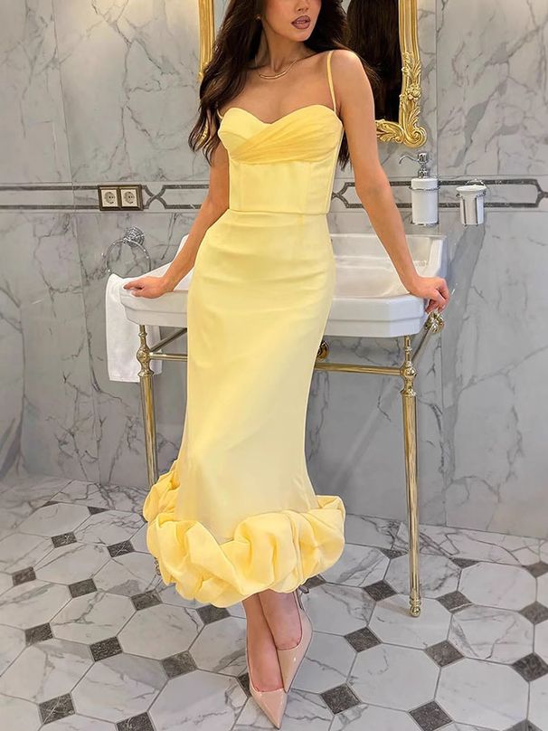 Women's Clothing Solid Color Swing Sling Dress Slim Temperament Dress_ecoleips.com