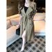 "Double-Breasted Trench Coat – Classic Khaki Long Coat For Women (S-XL, Polyester Blend, Belted)"_ecoleips.com