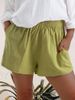 Suitable For All Seasons Women's Summer New Solid Color High Waist Casual Linen Pocket Straight Three-Quarter Shorts_ecoleips.com