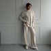 Women's Clothing Knit Sweater & Wide Leg Pants Set - High Neck Slit Pullover With Loose Fit Trousers, Streetwear Outfit In Dusty Pink & Cream_ecoleips.com
