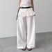 Floral Print Faux Two Piece Casual Pants Korean Style Hot Girl Loose Wide Leg Trousers for Women 2025 Niche Design_ecoleips.com