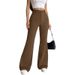 Women's Clothing High Waist Flare Pants For Women - Stretchy Wide Leg Trousers, Asymmetric Hem, Streetwear Fashion, Fall Outfit (Black/White/Brown)_ecoleips.com