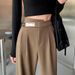 Women's Clothing High Waist Drape Wide Leg Pants Casual Loose Floor Length Double Button Straight Suit Pants_ecoleips.com