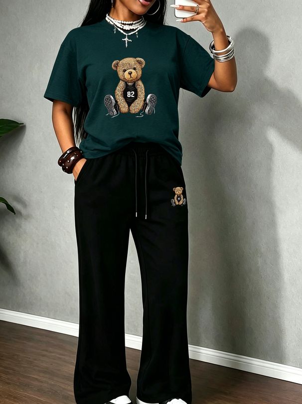 Summer New Arrival Women's plus Size Casual Two Piece Set Trousers And Crew Neck Short Sleeve Shirt Suitable for plus Sizes And Men_ecoleips.com