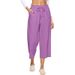 Suitable For All Seasons Women's Summer Loose Cotton Linen Elastic Waist Wide Leg Cropped Casual Pants_ecoleips.com
