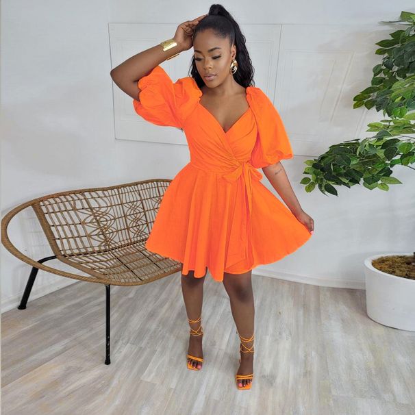 Women's Clothing Sexy Puff Sleeve Dress_ecoleips.com