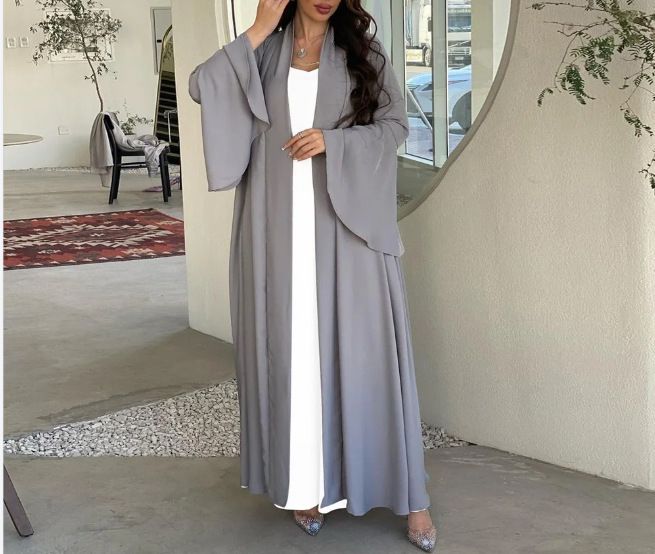 New Arrival Muslim Women Ruffle Sleeve Two Piece Set Fashion Casual Loose Clothing Abaya_ecoleips.com