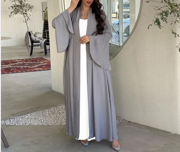 New Arrival Muslim Women Ruffle Sleeve Two Piece Set Fashion Casual Loose Clothing Abaya_ecoleips.com