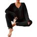 Minimalist Solid Color Lounge Set – Oversized V-Neck Top & Relaxed Pants, Casual Two-Piece Outfit For Women_ecoleips.com
