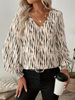 K Classic Leopard Print V-neck Lantern Sleeve Long Sleeved Shirt_ecoleips.com