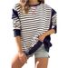 Women's Color Matching round Neck Sweatshirt Striped Contrast Long Sleeve T-Shirt European American Style Printed Top_ecoleips.com