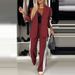 Women's Casual Blazer And Pants Set Long Sleeve Notch Lapel Suit For Fall Winter Office Travel, Stretchy Comfort Two Piece Outfit_ecoleips.com