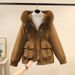 Women's Clothing Horn button parka women's autumn and winter new slim down cotton jacket fashionable plus velvet thick fur coat_ecoleips.com