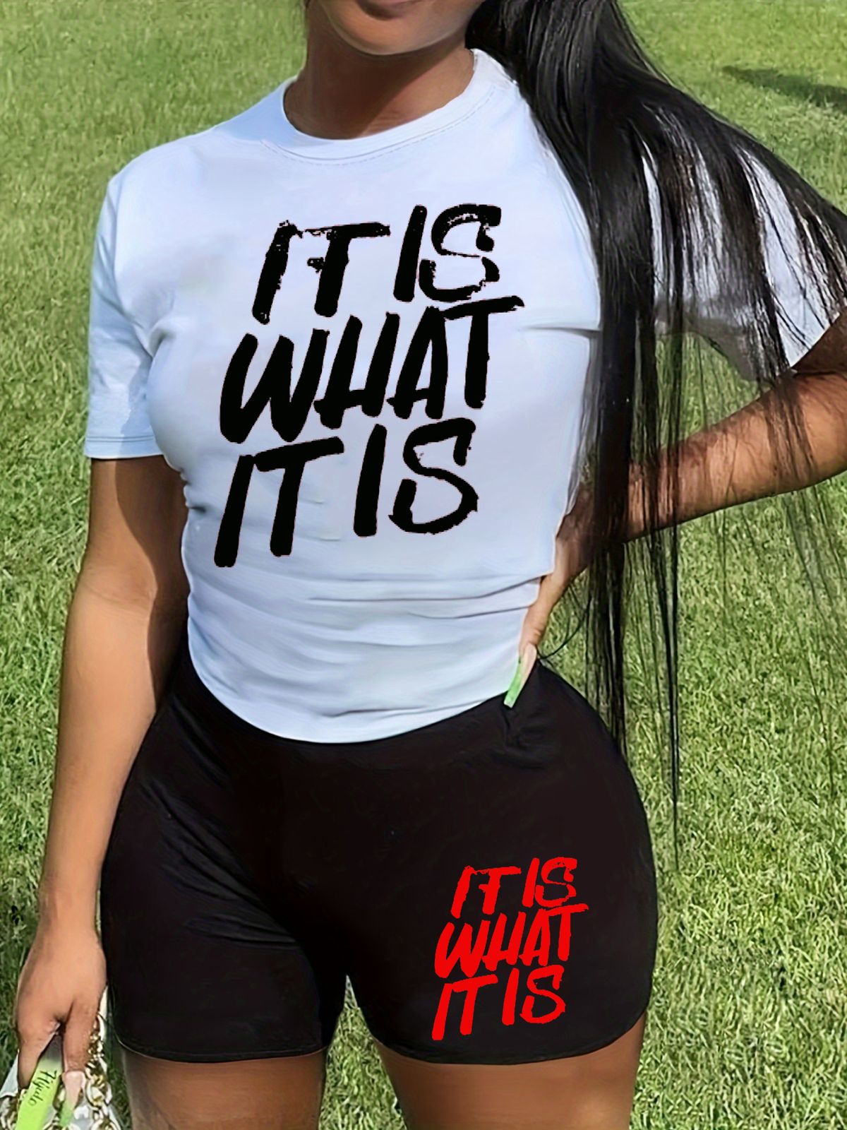 Summer Women's Casual Fashion Letter Printed Loose T-shirt+shorts Two-piece Sportswear Suitable For Daily Wear-121_ecoleips.com