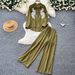 Women's Pink Embroidered Sequined Shirt And Wide Leg Pants Set Lazy Style Slimming Two Piece Autumn Commuting Fashion_ecoleips.com