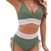 Women's Clothing European And American Style Deep V Bikini, Cross Border Amazon, Sexy High Waisted, Tummy Covering Drawstring Vacation Spa Swimsuit_ecoleips.com