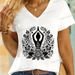 Women's Yoga Floral Shirt Design Graphic Short Sleeve Tee Casual Yoga Lover Gift V-neck Woman T-shirts Yoga Gifts Apparel Tops_ecoleips.com