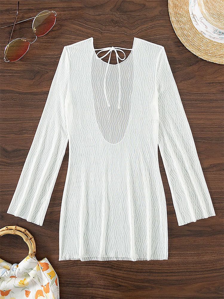 Women's Sexy Mesh Long Sleeve Swimsuit - European & American Style Beach Cover-Up With Sheer Design_ecoleips.com