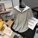 Real Shot Of The New Spring And Summer Hooded Lace V Neck Short Sleeved T Shirt For Women With Pleated Slim Fit And Sweet Tops In White And Gray_ecoleips.com
