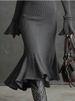 Autumn/Winter Fashionable Elegant Zippered Collar Flared Sleeve Knit Fish Tail Skirt_ecoleips.com