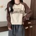 Real Shot Foreign Trade Women's Autumn And Winter Loose-fitting Short Raglan Long-sleeve T-shirt Contrasting Colors,_ecoleips.com