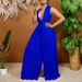 C8533 European And American Women's 2023 Summer New Fashion V-neck Long Sleeve Turn-down Collar Loose Pleated Wide-leg_ecoleips.com