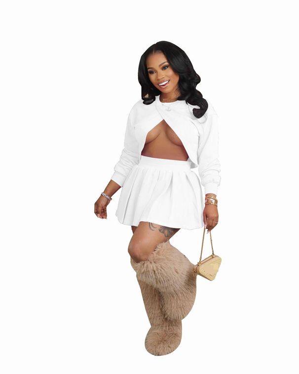 Women's Clothing Style Women's Summer Outfit Set Backless Top And Pleated Skirt Two-Piece Ensemble Long Sleeve For Formal & Casual_ecoleips.com