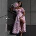 Off-Shoulder Floral Print Dress European American Style Summer New Short Sleeve Tie-Up Slit Cross-Border Women's Dress_ecoleips.com