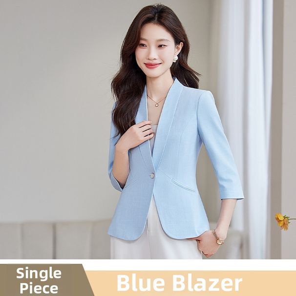 Women's Petite-Friendly Cropped Blazer Casual Suit Jacket 3/4 Sleeve Soft Polyester Viscose Blend Office-To-Weekend Spring Summer_ecoleips.com