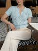 Women Lightweight Breathable Hollow Lace Knit Cardigan Crew Neck Pearl Button Short Sleeve Sheer Knit Jacket_ecoleips.com