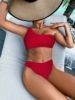 Women's One Shoulder High Waisted Bikini Sexy Solid Color Snake Fabric Swimsuit_ecoleips.com
