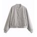 Trendy Long-Sleeve Soft Faux Leather Bomber Jacket For Women - Lightweight Polyester Blend, Relaxed Fit With Stand Collar, Casual Outerwear_ecoleips.com