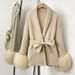 Women's Clothing Luxury Double-Faced Wool Coat Cashmere Blend With Fox Fur Cuffs, Elegant Loose Fit, Long & Short Styles (Grey, Beige, Oatmeal)_ecoleips.com