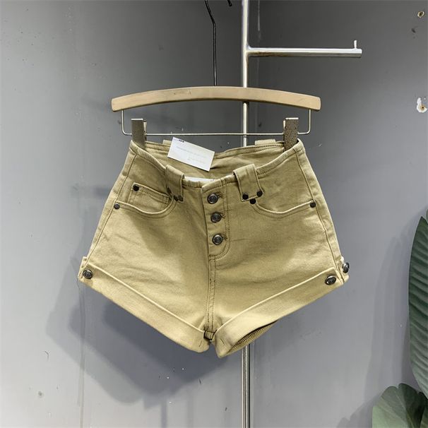 Women's White High Waisted Denim Shorts, New Summer 2026 Style, Slim Fit, Button Down A Line Bodycon Hot Pants._ecoleips.com