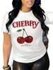 Euroean And American Cross-border Foreign Trade Women's Clothing, Fruit Cherry Rint Round-neck Short-sleeve T-shirt_ecoleips.com