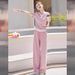 Women's Clothing Casual Sports Suit For Women In Summer Age Reducing Waist Slimming Short Sleeved Wide Leg Pants Two Piece Suit_ecoleips.com