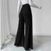 Voya Women's Black High Wide-leg Women, Slimming , Floor-length Straight Pants With Metal Button Decoration, Suitable Commuter Professional Trousers_ecoleips.com