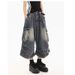 Regular Unbranded Summer Design Sense Multi-Pocket Cargo Denim Capri Shorts Women Straight Pants High Waist_ecoleips.com