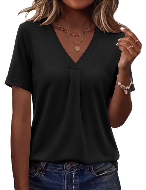 AKEWEI Womens Tops Short Sleeve Shirts For Women V Neck Business Casual Tunic Spring Fashion Clothes 2026_ecoleips.com