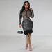 Women's Clothing Sexy See-through Rhinestone Long-sleeved Dress_ecoleips.com