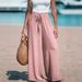 Popular Fashion Women's Wide-leg Pants Polyester Casual Style Comfortable Solid Color Women's Drawstring Loose Pants_ecoleips.com