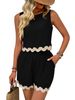 Women's Clothing Two Piece Linen Lace Round Neck Vest Short Top Shorts_ecoleips.com