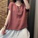 Summer Clothing Featuring A Retro, Casual Style: A Cotton-Linen Top For Women With A Loose Fit And Round Collar; Simple_ecoleips.com