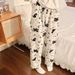 Black Cat Cartoon Pajamas Pants Kawaii Christmas PJS Korean Women Winter Warm Fluffy Flannel Sleepwear Girls Cute PJ Pants_ecoleips.com