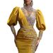 Women's Clothing spring and summer women's wedding dress with big swing sexy gold sprinkled dress trailing banquet evening dress_ecoleips.com