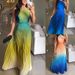 Women's Clothing Sleeveless Pleated Backless Gradient Dress_ecoleips.com
