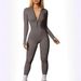 Bestseller 2023 European And American Women's Yoga Jumpsuit, Ribbed Long Sleeve Front Zipper Workout Romper_ecoleips.com