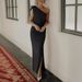 Elegant Asymmetrical Maxi Dress for Women Side Slit Ruffle Detail Black Red Blue S to XL_ecoleips.com